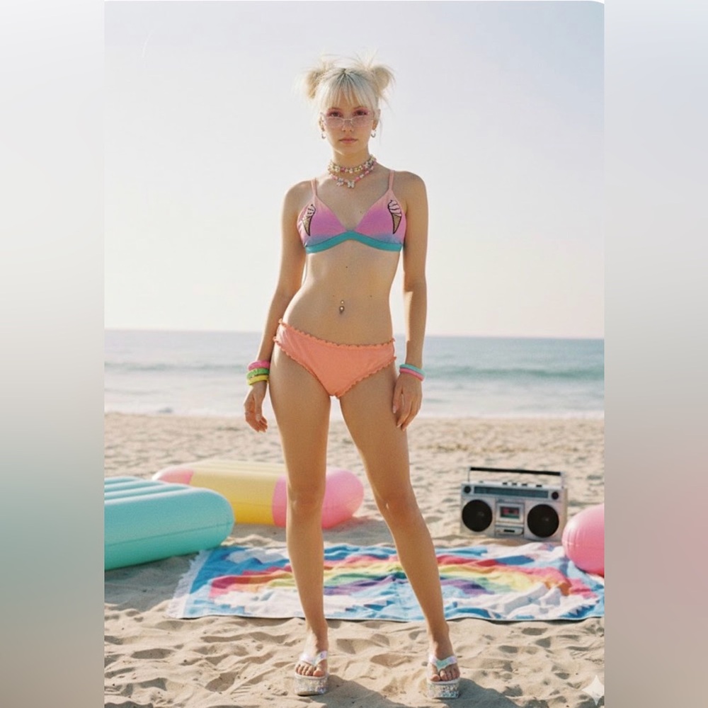 Hollister Bikini Set Women's Swimsuit Size Large Pink Orange